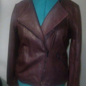 Neiman Marcus The Leather Collection Moto Jacket Burgundy Sz L NWT